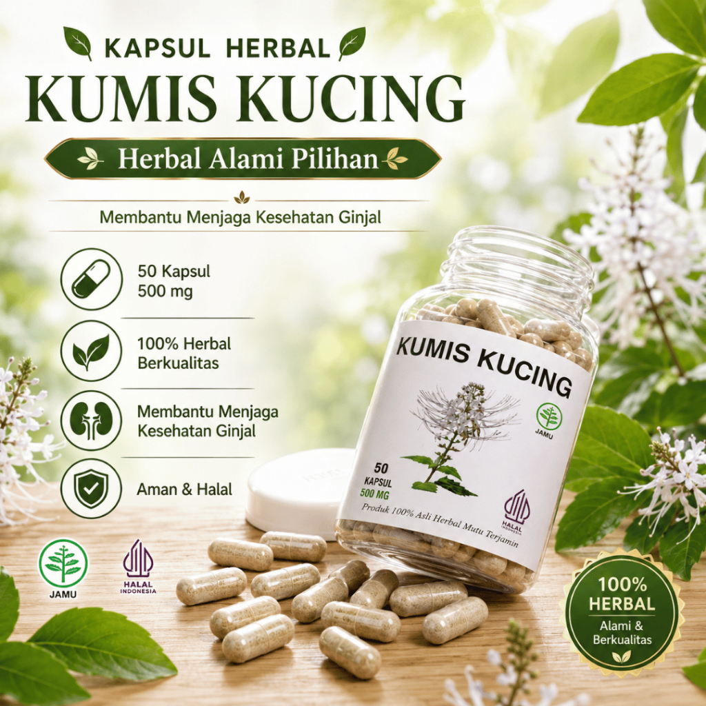 Kapsul Herbal Kumis Kucing Premium 50 Kapsul | Ekstrak Kumis Kucing Pilihan Herbal Alami