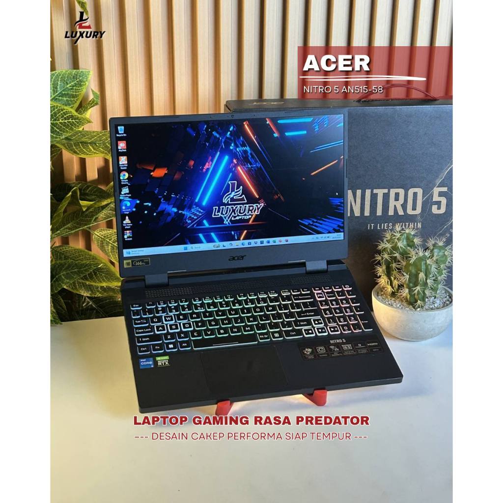 LAPTOP GAMING ACER NITRO 5 AN515-58 12TH GEN CORE I5 NVIDIA GEFORCE RTX 3050 RAM 8GB SSD 512GB BACKL