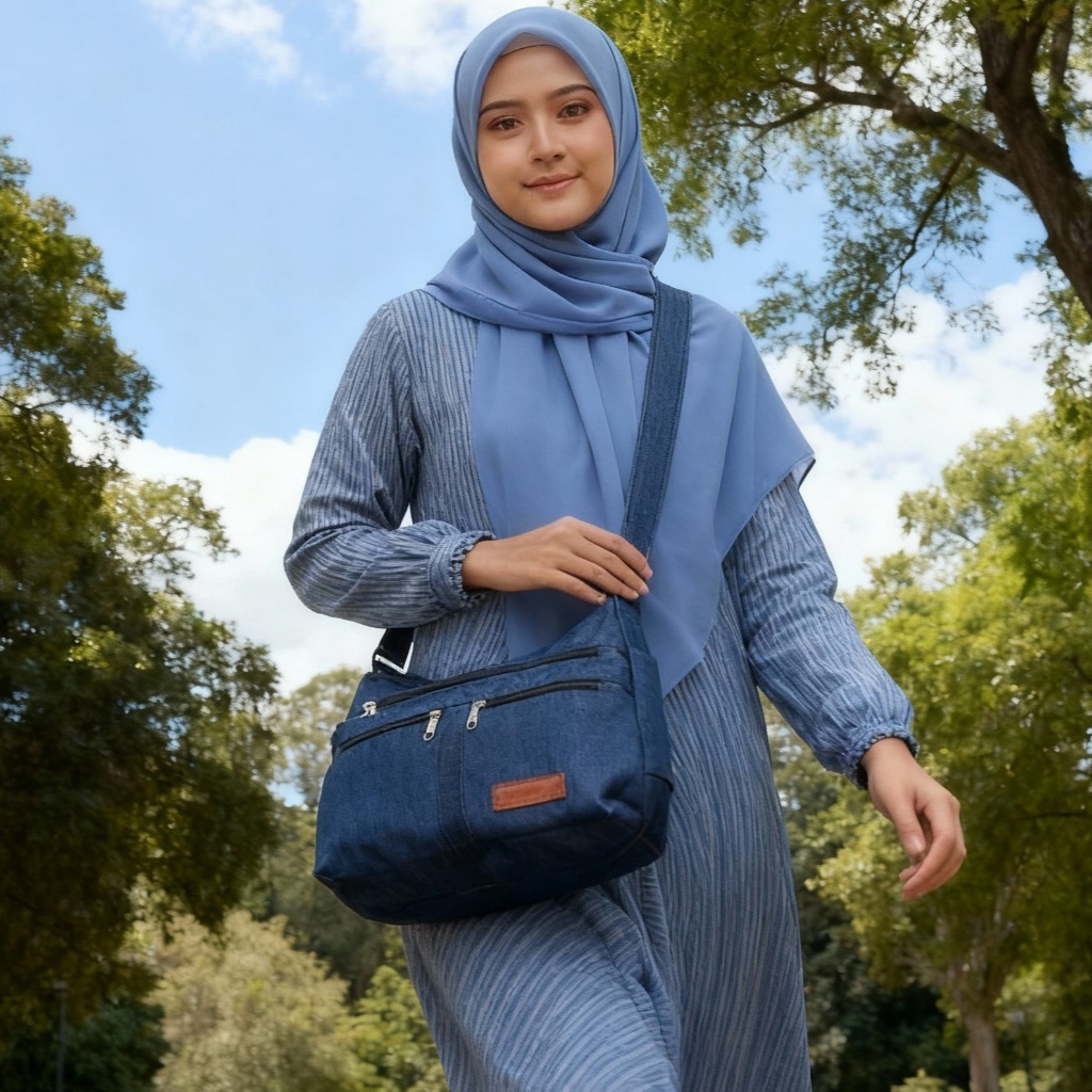 Tas Selempang Wanita Jeans Denim Jumbo Tas Selempang Jeans Besar Tas Selempang Ibu Ibu