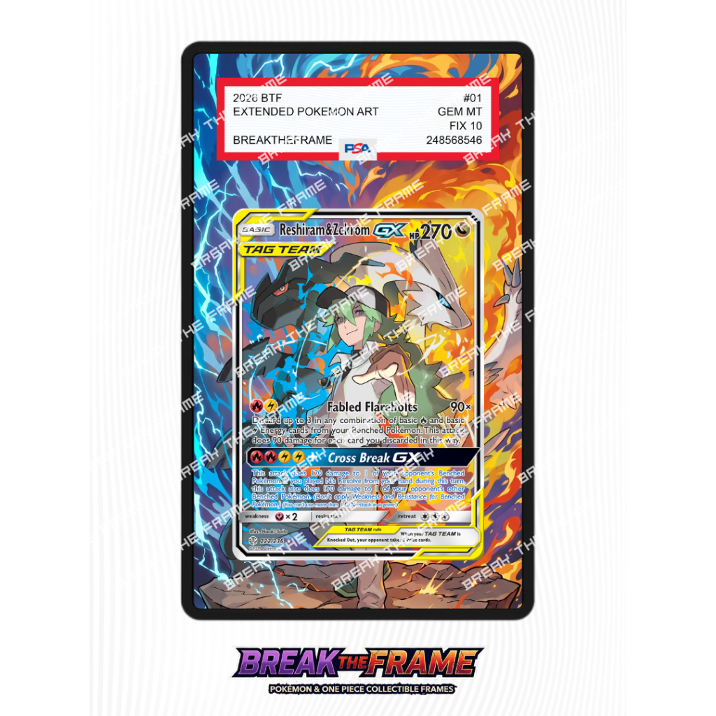 Reshiram & Zekrom GX - Cosmic Eclipse #222 - Extended Art Pokemon TCG for Slab Guard / Slab Sleeve