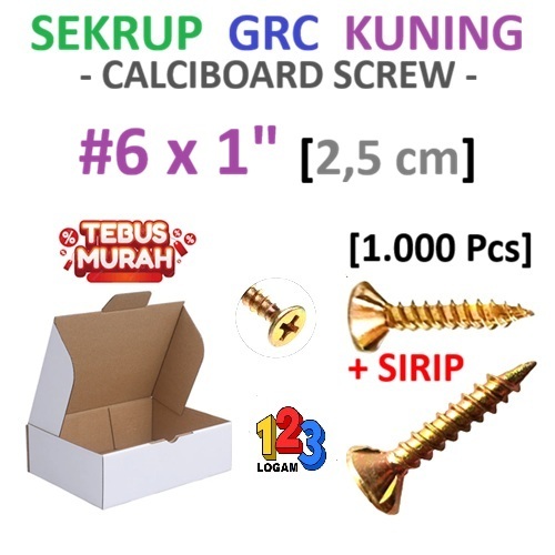 [1.000 Pcs] #6x1" Sekrup Baut GRC Kalsiboard Calciboard Kuning 2,5 cm