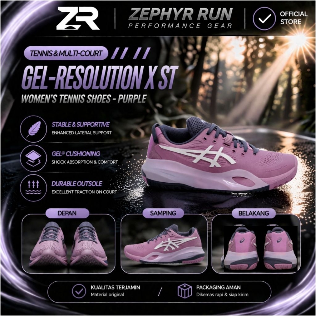 Sepatu tenis wanita ASICS Gel-resolution white ube