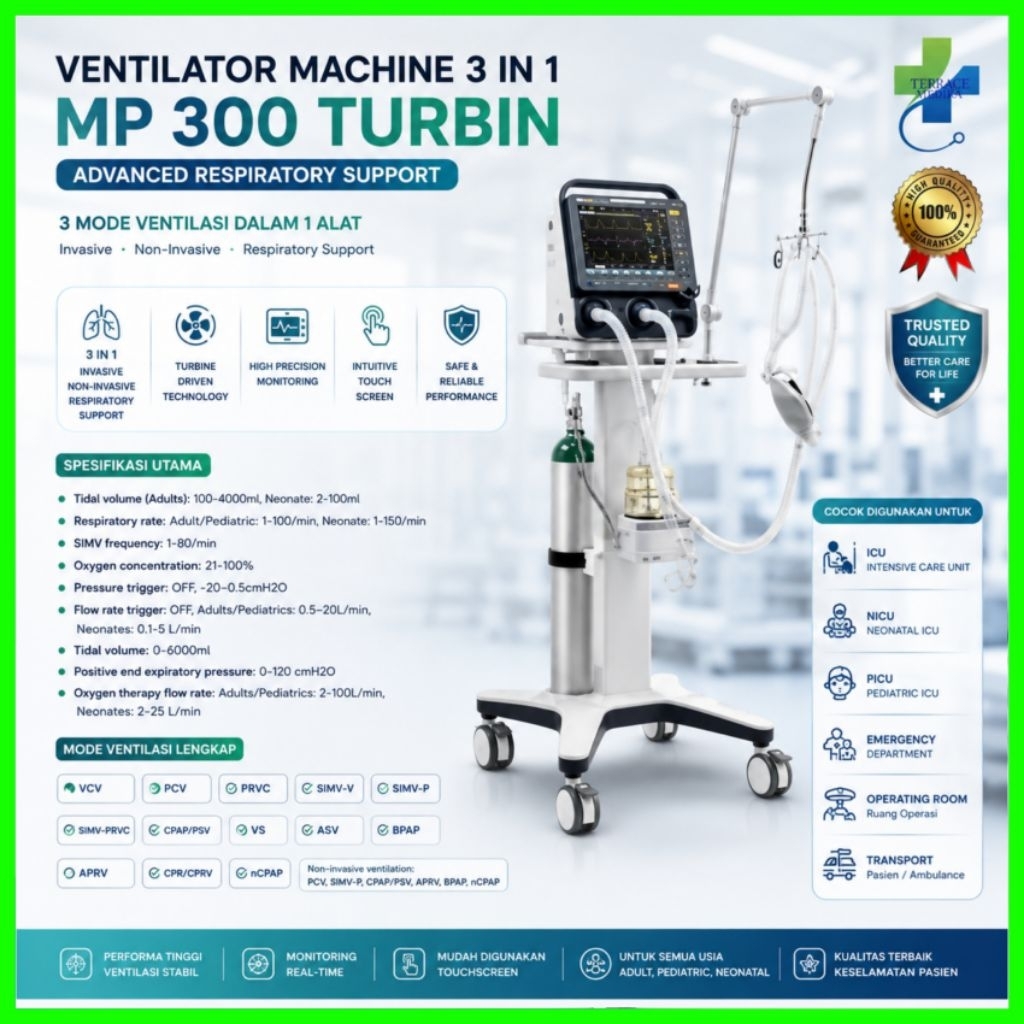 Ventilator MP300 Turbin ICU 3in1 Adult Anak Bayi HFNC CPAP / Ventilator ICU MP300 / Ventilator icu /