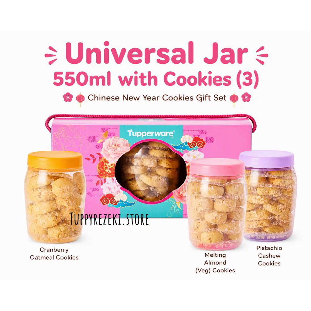 TUPPERWARE LIMITED EDITION Universal Jar 550ml/ Jar Cookies Set (3) with GIFTBOX (Spesial CNY 2026)