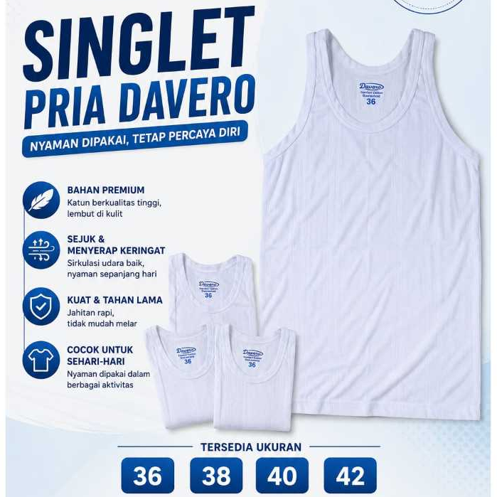 3PCS davvero Kaos singlet pria dewasa / kaos dalam pria / singlet pria dewasa / kaos singlet murah