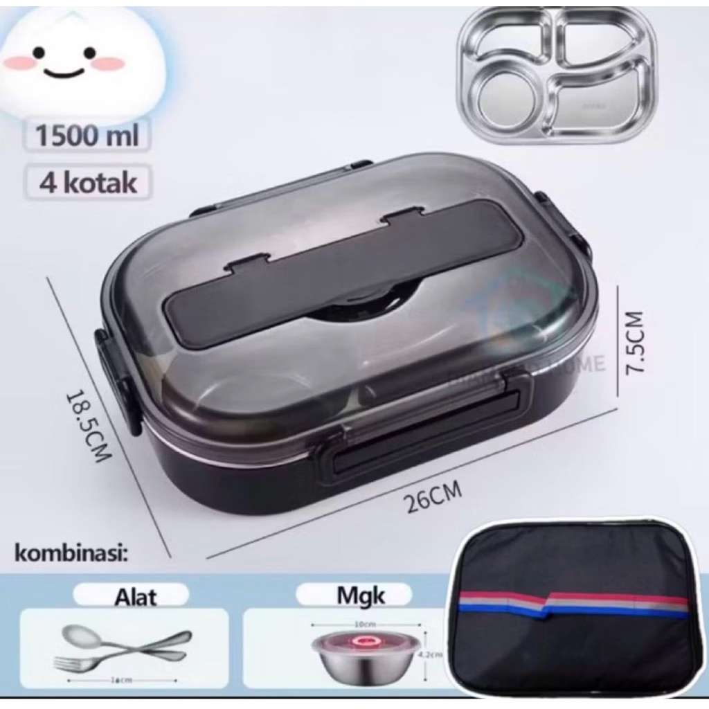 JS Lunch Box Stainless 1500ml Set Tas/Kotak Makan Stainless/Kotak Bekal