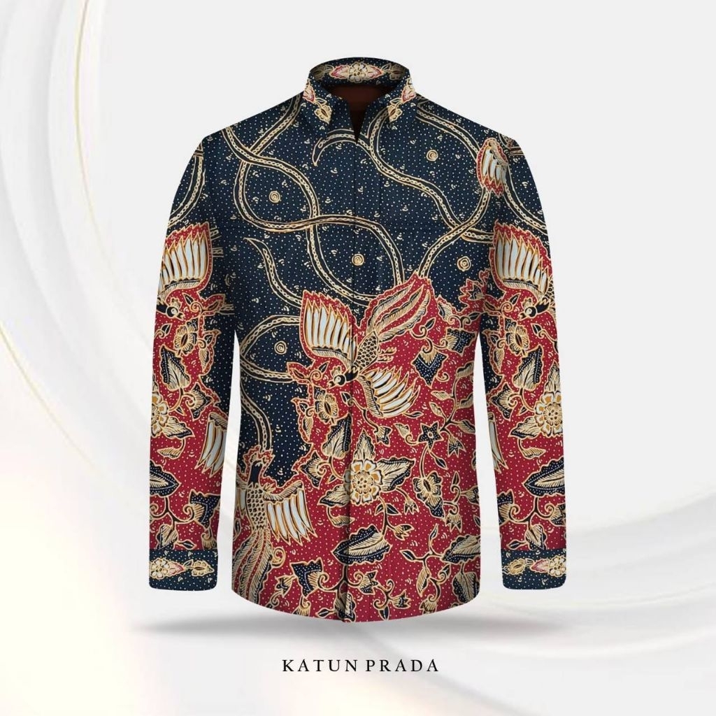 kain batik tulis pria prada emas warna merah bahan katun halus