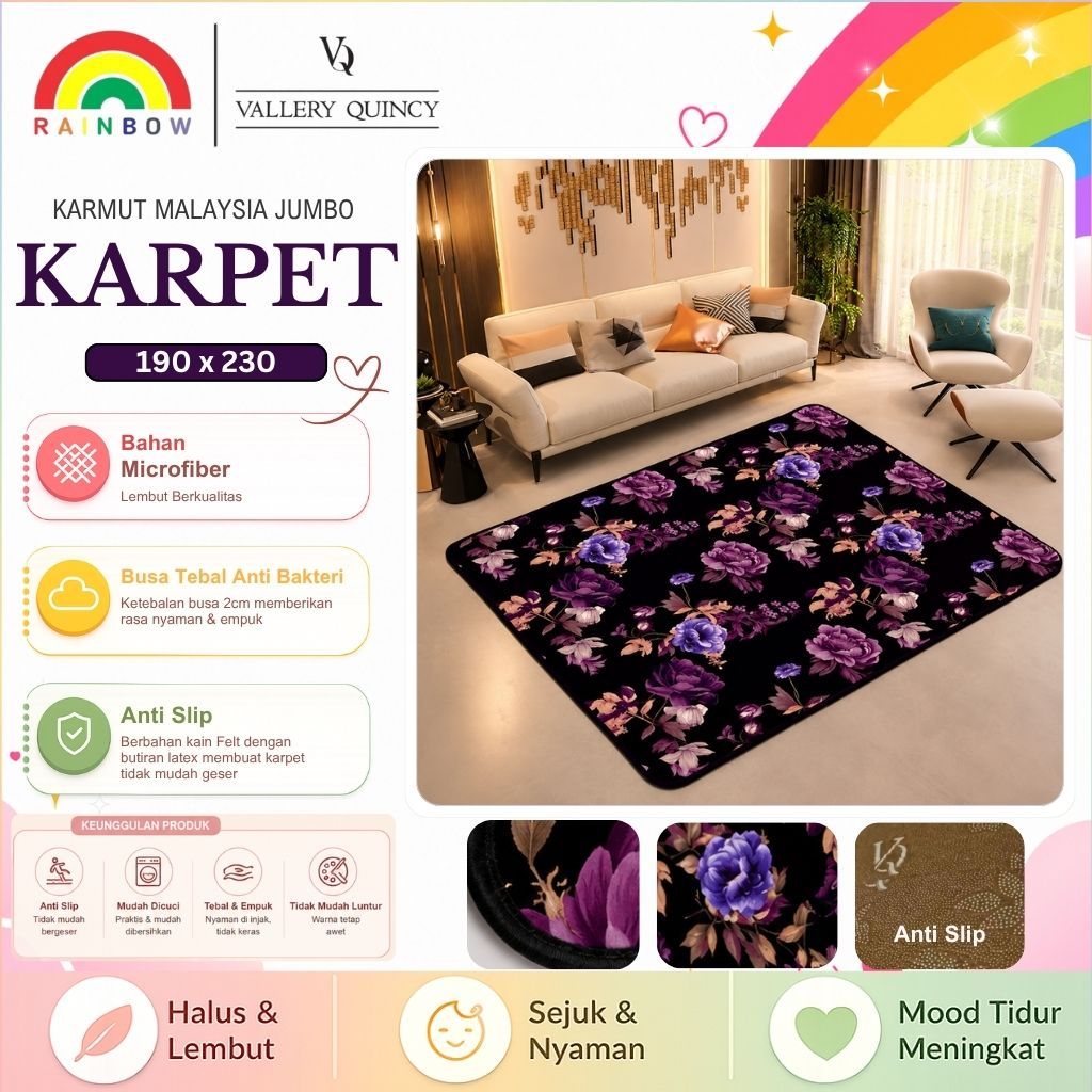 Vallery Quincy - Karpet Selimut / Karmut JUMBO (190x230) Karpet Malaysia Terlaris pilihan