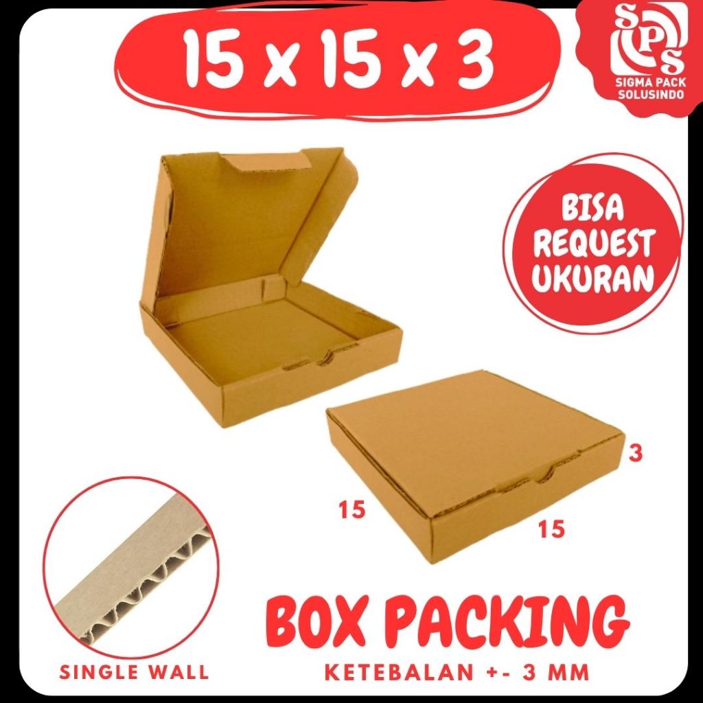 Box Packing 15x15x3 LD Kardus Kemasan Pizza Kotak Hampers Dus Hijab Mini Aksesoris