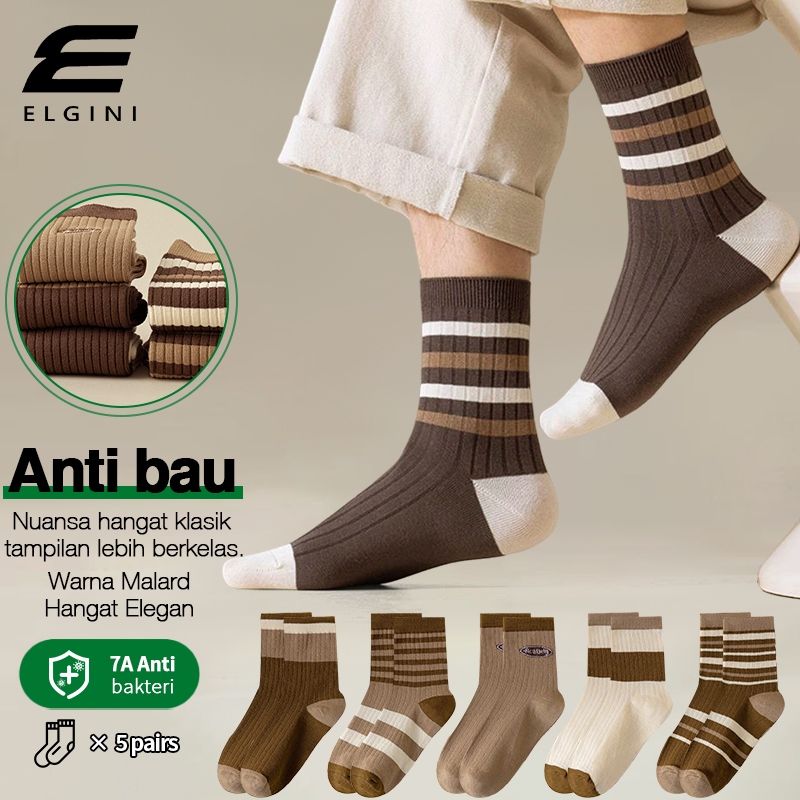 ELGINI-ELGINI Paket Bundling 5 Pasang Kaos Kaki Tengah Motif Zebra Korea Elastis Nyaman Unisex Pria 