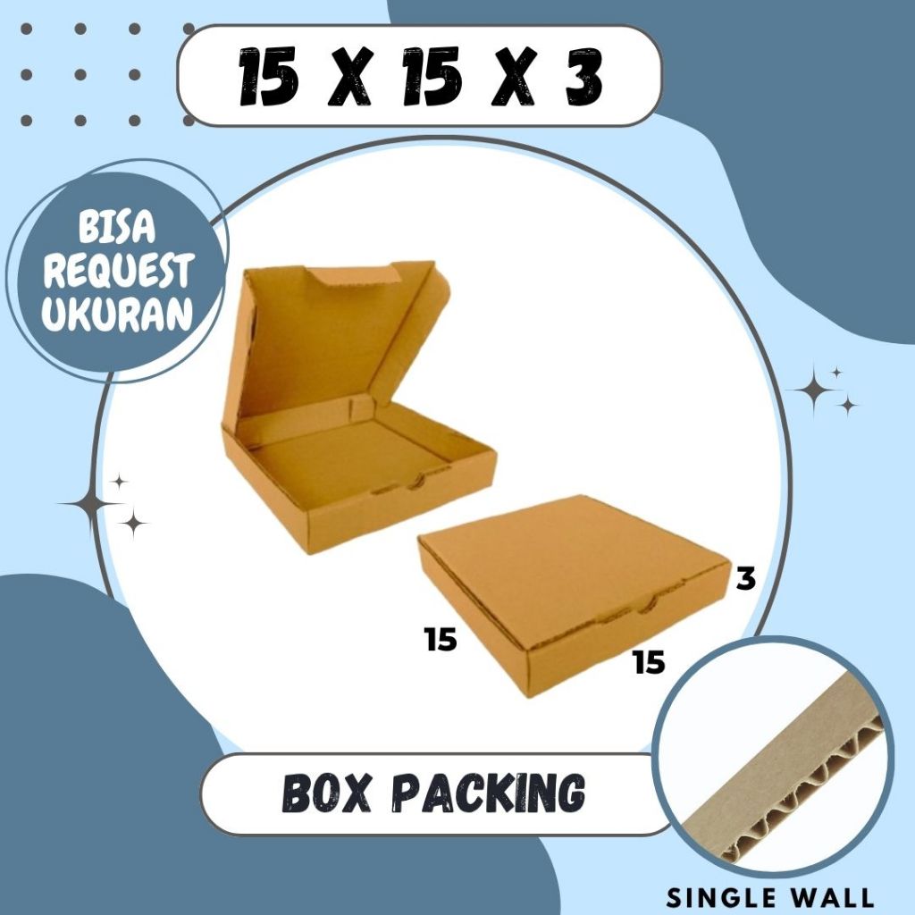 Box Packing 15x15x3 LD Kardus Kemasan Pizza Kotak Hampers Dus Hijab Mini Aksesoris