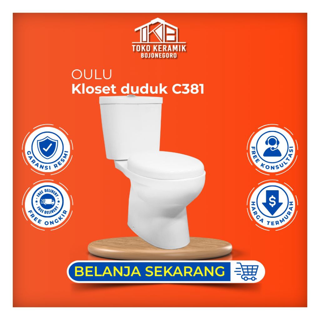 Kloset Duduk Oulu C381 Dual Flush Hemat Air Warna Putih