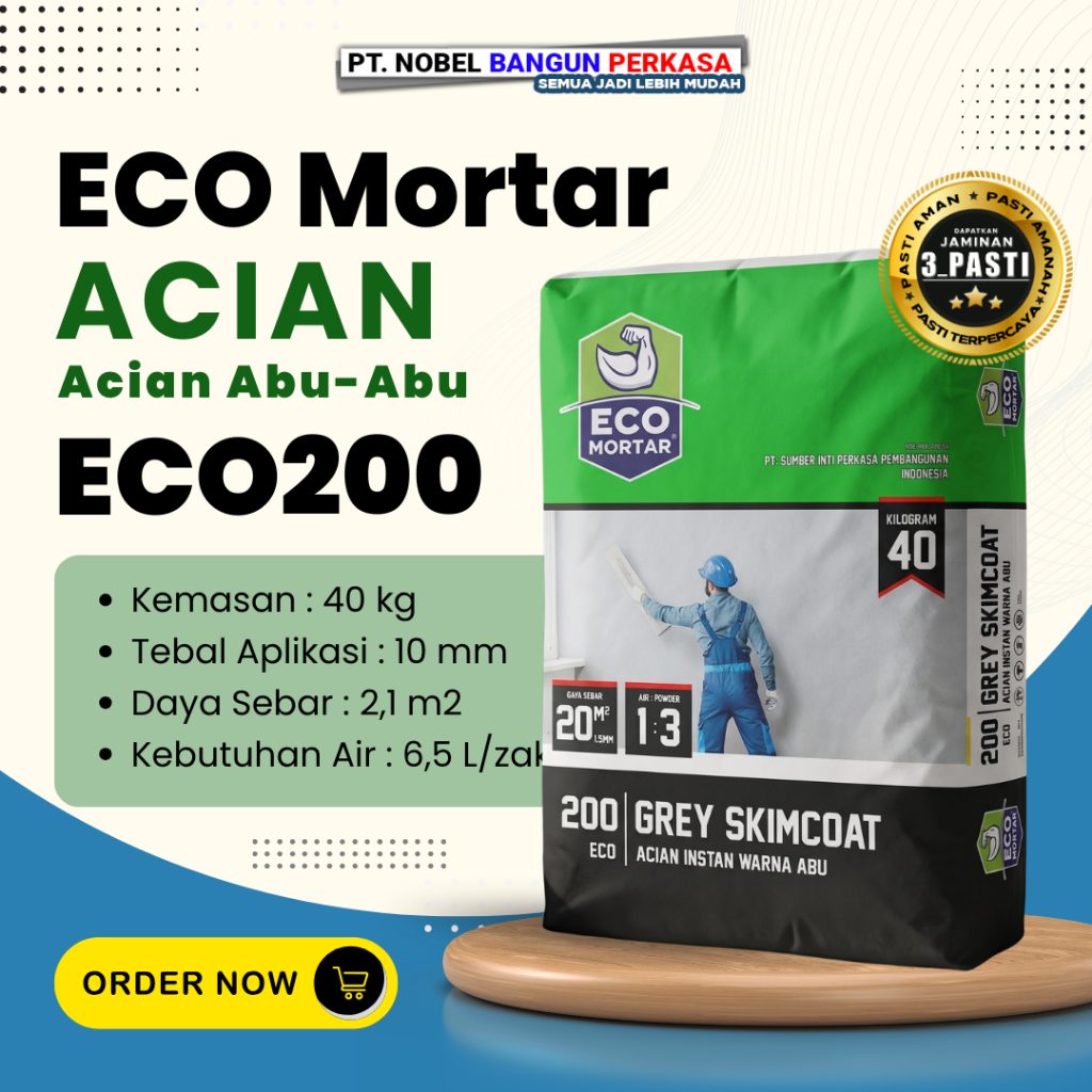Semen Mortar ECO Mortar Acian Abu-abu 40kg – Semen Acian Halus Anti Retak, Cepat Kering, Dinding Rat