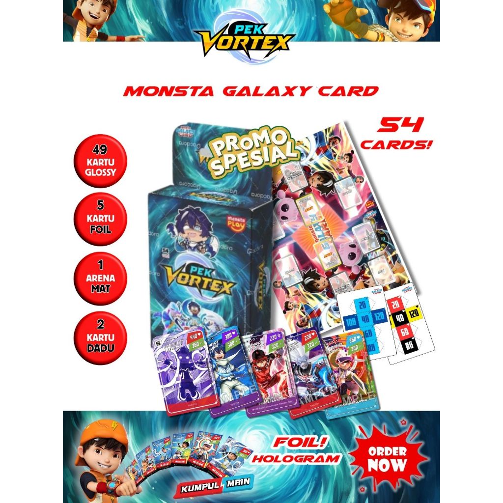 Paket Lengkap Kartu BoBoiBoy Galaxy Card Pek Vortex isi 49 Kartu + 5 Foil + Arena Mat