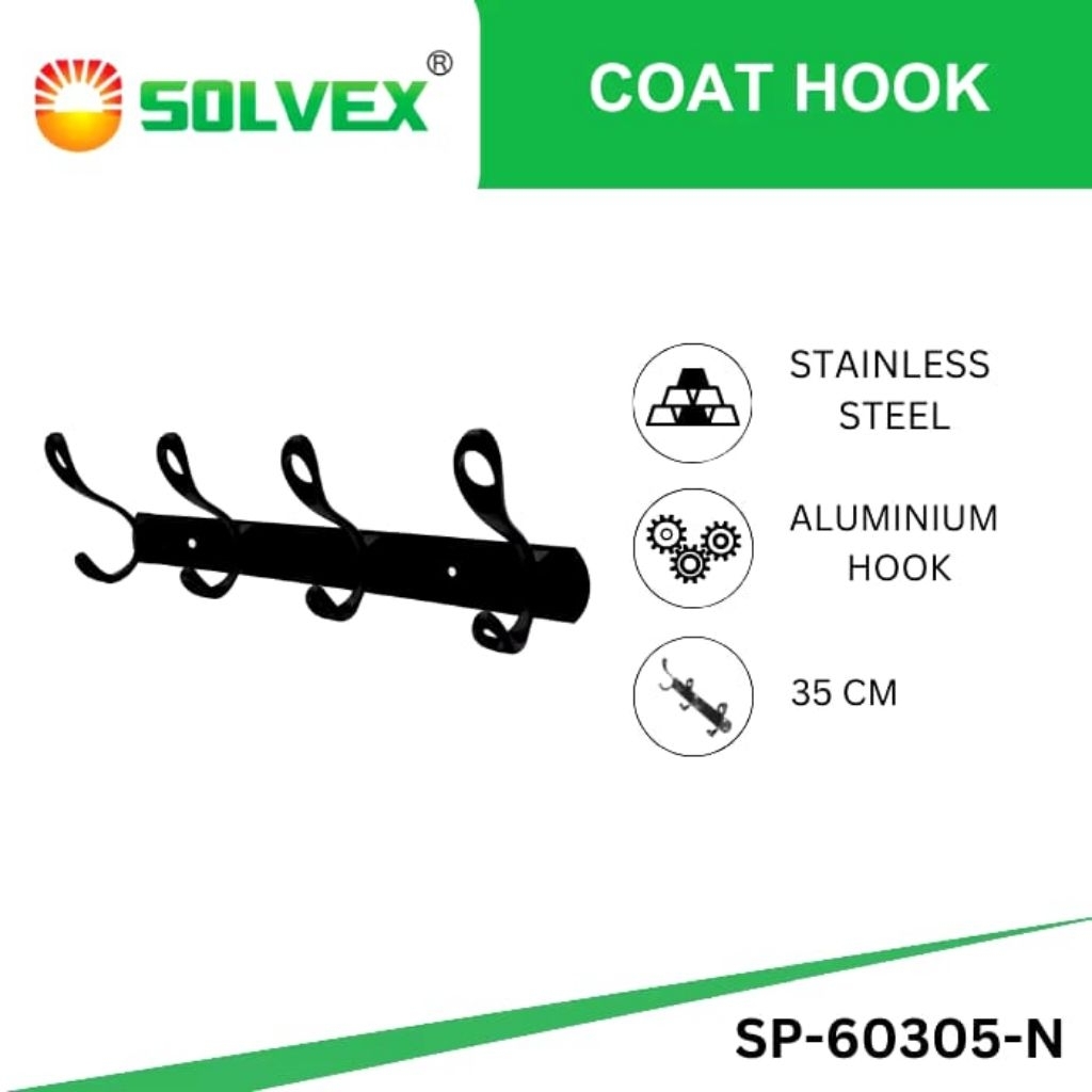 SOLVEX Gantungan Baju Wall Hanger Aluminium 4 Hooks Tempel Kapstok