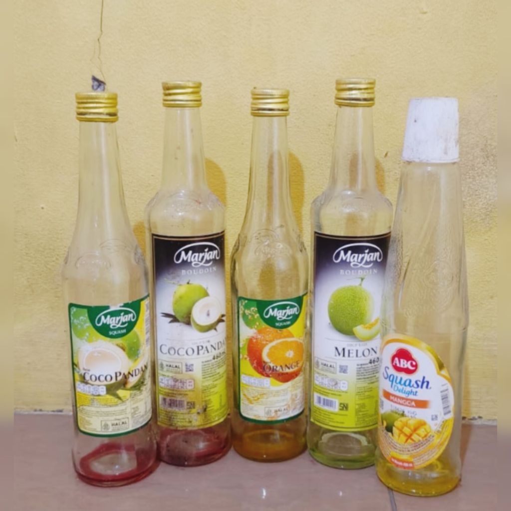 BOTOL SIRUP KACA BEKAS MERK MARJAN DAN ABC SIAP PAKAI