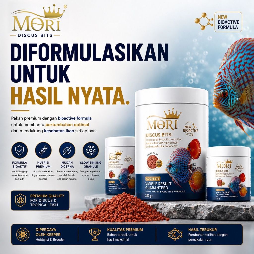 IMPORT ORIGINAL MORI Discus Bits Cichlid Oscar koki Premium Pakan Pelet Ikan Tropical Granule 300,15