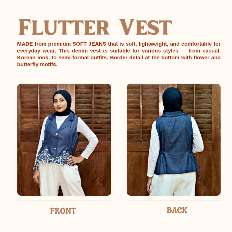 Flutter Vest Denim by Nalinika - Vest Denim/Atasan Vest Wanita Bordir