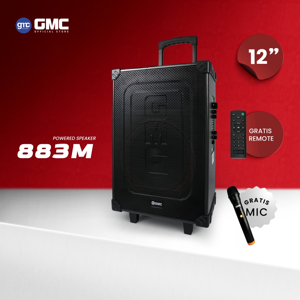 GMC Speaker 883M – Bluetooth Karaoke Speaker 12" – 130W, USB, SD, AV In, FM Radio, Karaoke Jack