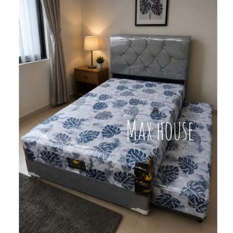 Set Springbed 2in1 Sorong 100x200cm lengkap sandaran / Bed dorong 4 kaki springbed Star King / Sprin