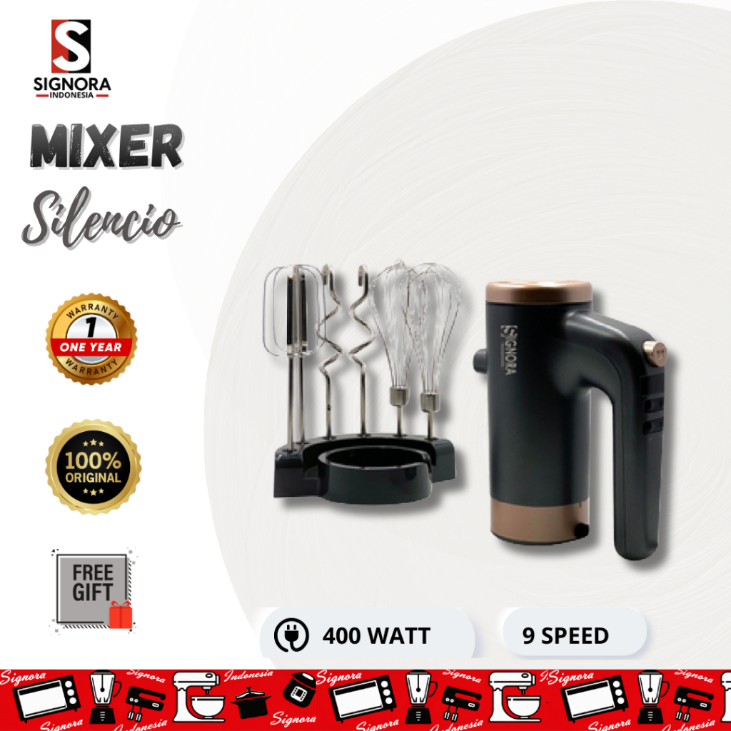 Silencio Hand Mixer 3 Pilihan Whisk Suara Senyap Signora