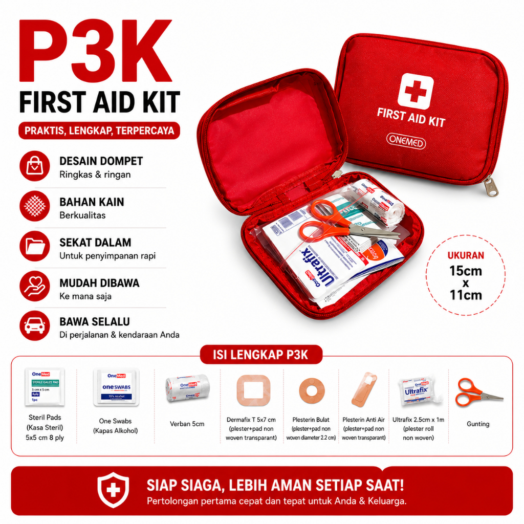 Onemed Tempat Obat Kotak P3K Lengkap Mobil Karakter Tas Merah