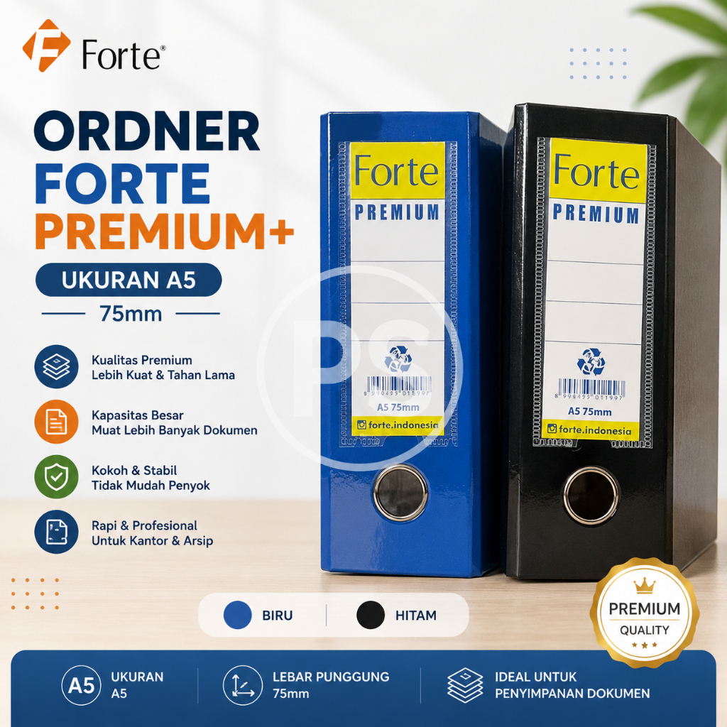 Ordner Forte Premium+ A5 75mm Binder Arsip Dokumen Map Ordner Kantor Sekolah Original