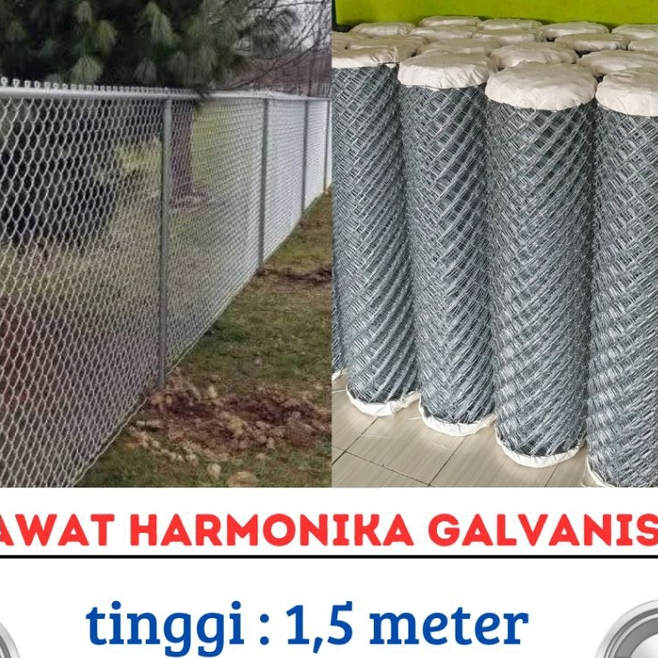 kawat pagar harmonika galvanis tinggi 1,5 meter panjang 1 meter lubang 5x5 cm