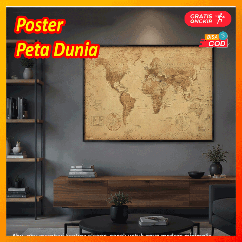 Peta dunia National Geographic besar lengkap ukuran jumbo 100 cm x 69 cm | Poster Peta Dunia besar W
