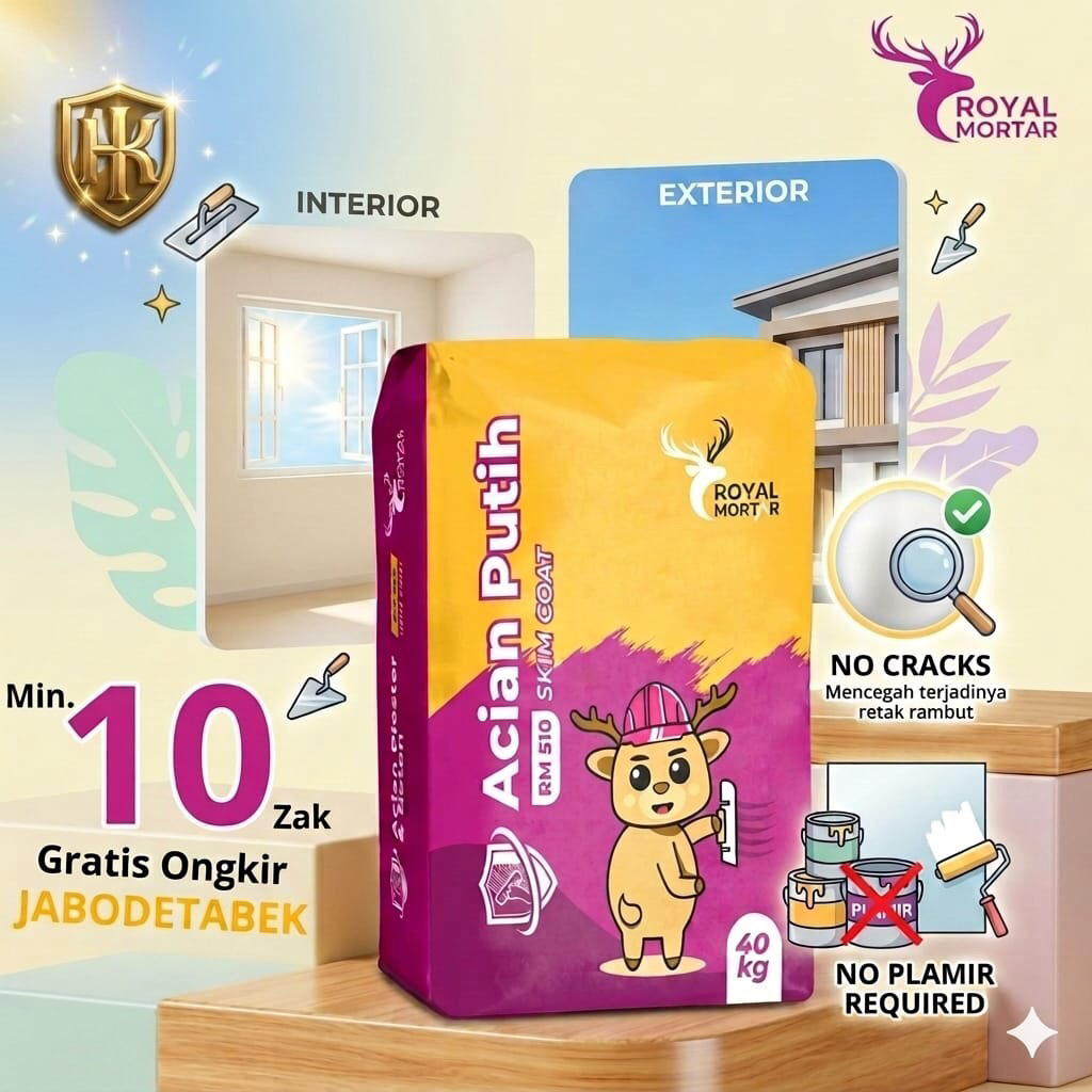 RM 510 | Acian Putih / Skim Coat | Royal Mortar | Semen Instan
