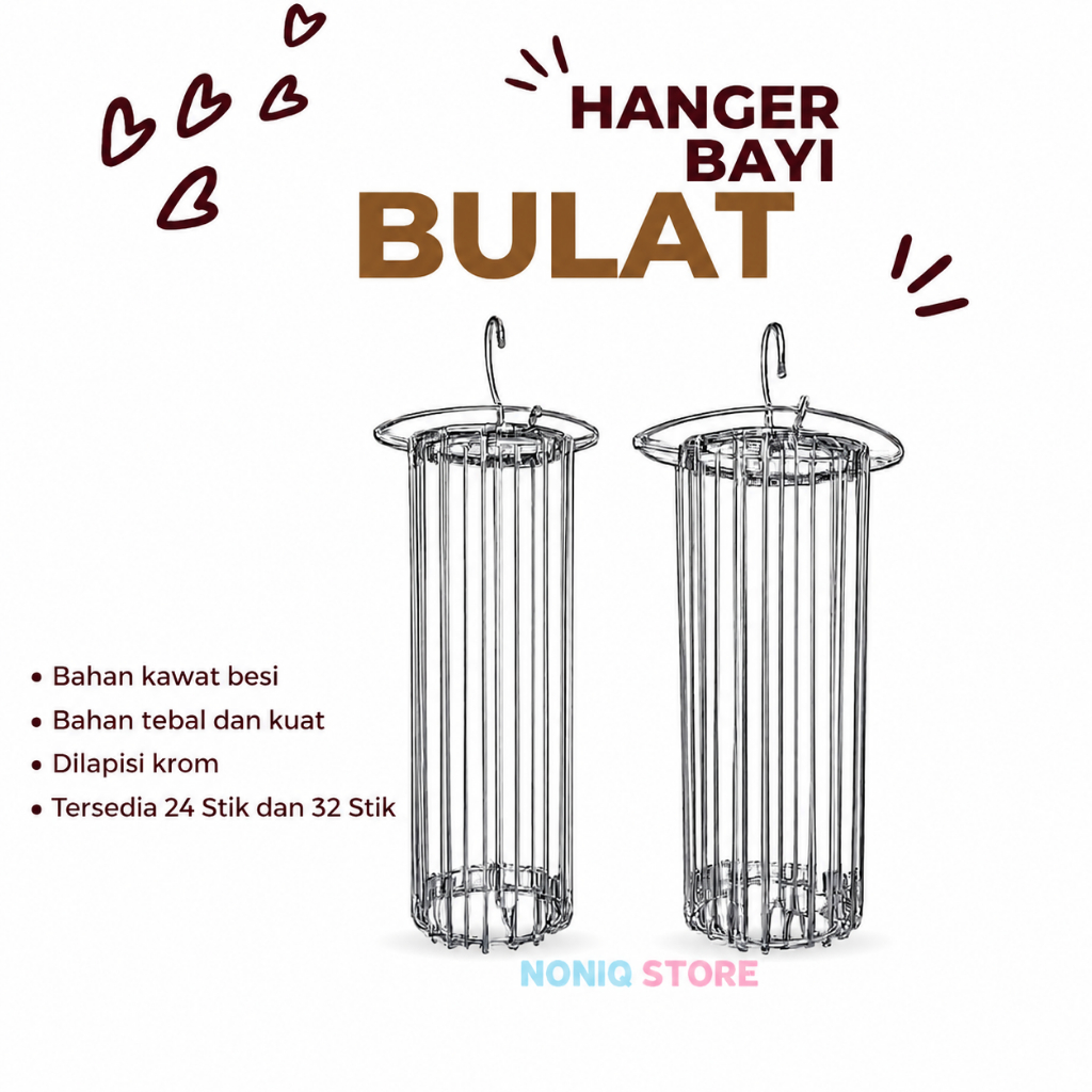 Hanger Folding Besi Bulat 24 Stick Gantungan Jemuran Baju Bayi Lipat Portable Stainles