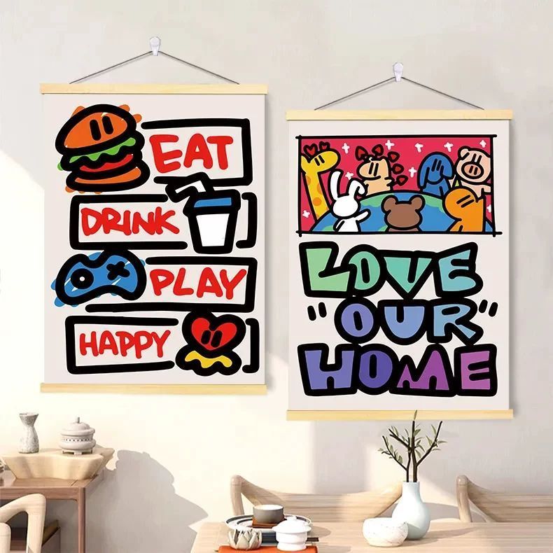 Hiasan dinding grafiti kartun bergaya Amerika, cocok untuk ruang tamu, kamar tidur, dapur, atau apar