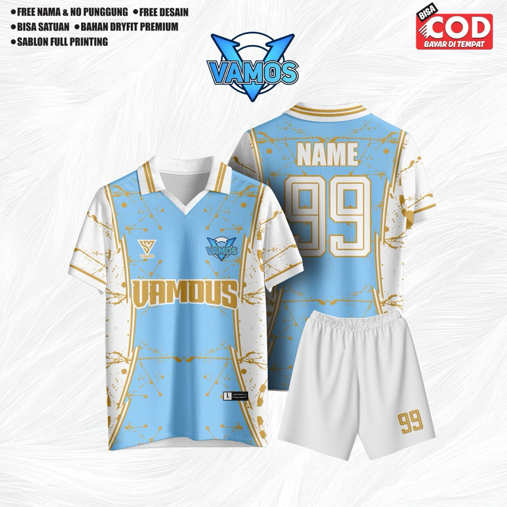 Vamos Apparel Jersey Custom Nama Nomor Logo Tim Full Printing Dryfit Premium Bisa Satuan Futsal Bola