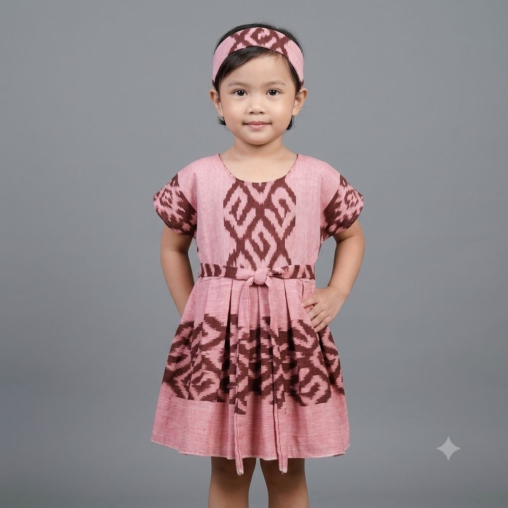 [READY STOCK] Dress Anak Kain Tenun Ikat Premium / Baju Terusan Anak Perempuan + Free Bandana