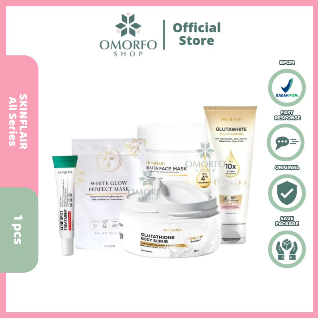 [Omorfo] SKINFLAIR White Glow Perfect Mask / Masker Pencerah Wajah | Glutawhite Milk Lotion | Glutat