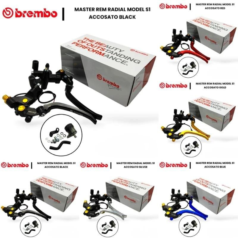 Master Rem Radial Model S1 Accosato Brembo, Pilihan Warna Hitam Merah Emas Perak Biru