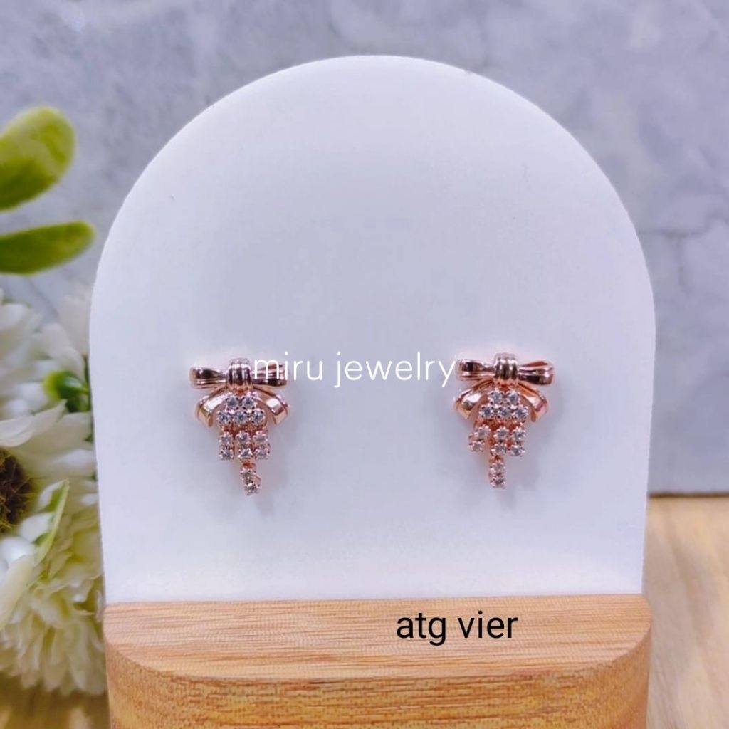 Anting Pita Replika Berlian, Anting wanita Rosegold, Anting kondangan