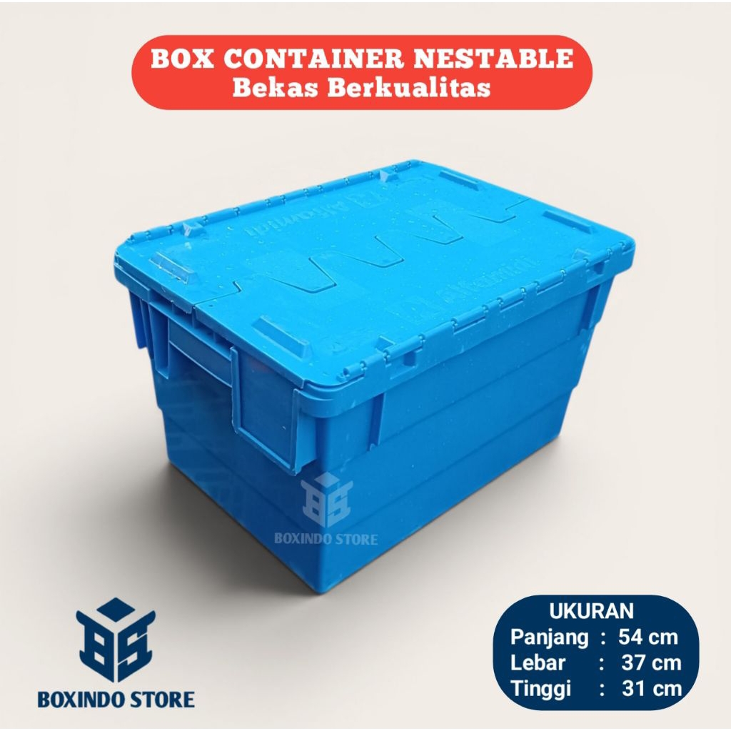 Box Container Nestable Serbaguna Ukuran P 54 x L 37 x T 31 cm Kapasitas 52 Liter Box Container Bekas