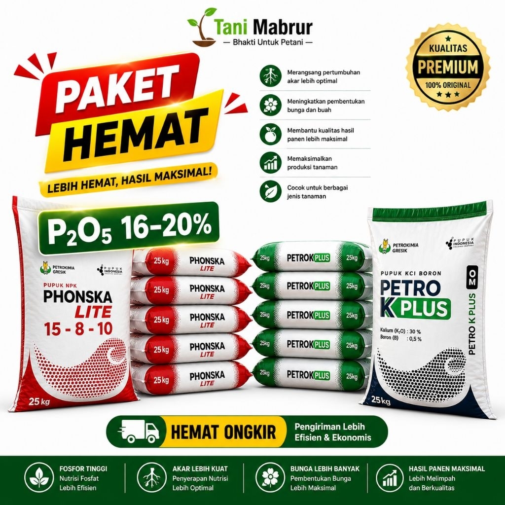 Paket Hemat 10 Karung Phonska Lite + Petro K Plus NPK KCL Boron Untuk Pertumbuhan Dan Pembuahan