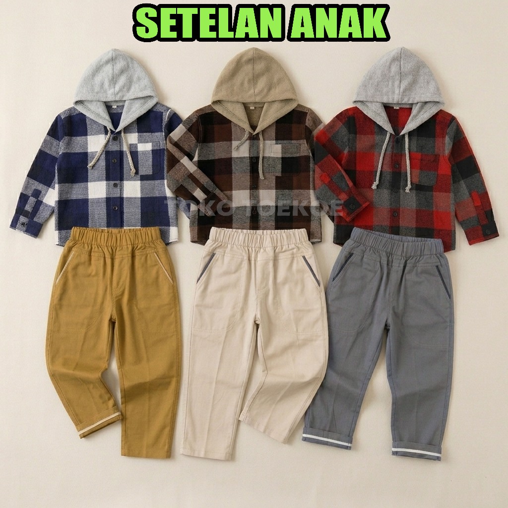 Toko Tukoe Kemeja Anak Flannel Unisex Lengan Panjang Motif Kotak Kotak Usia 1-9 Tahun