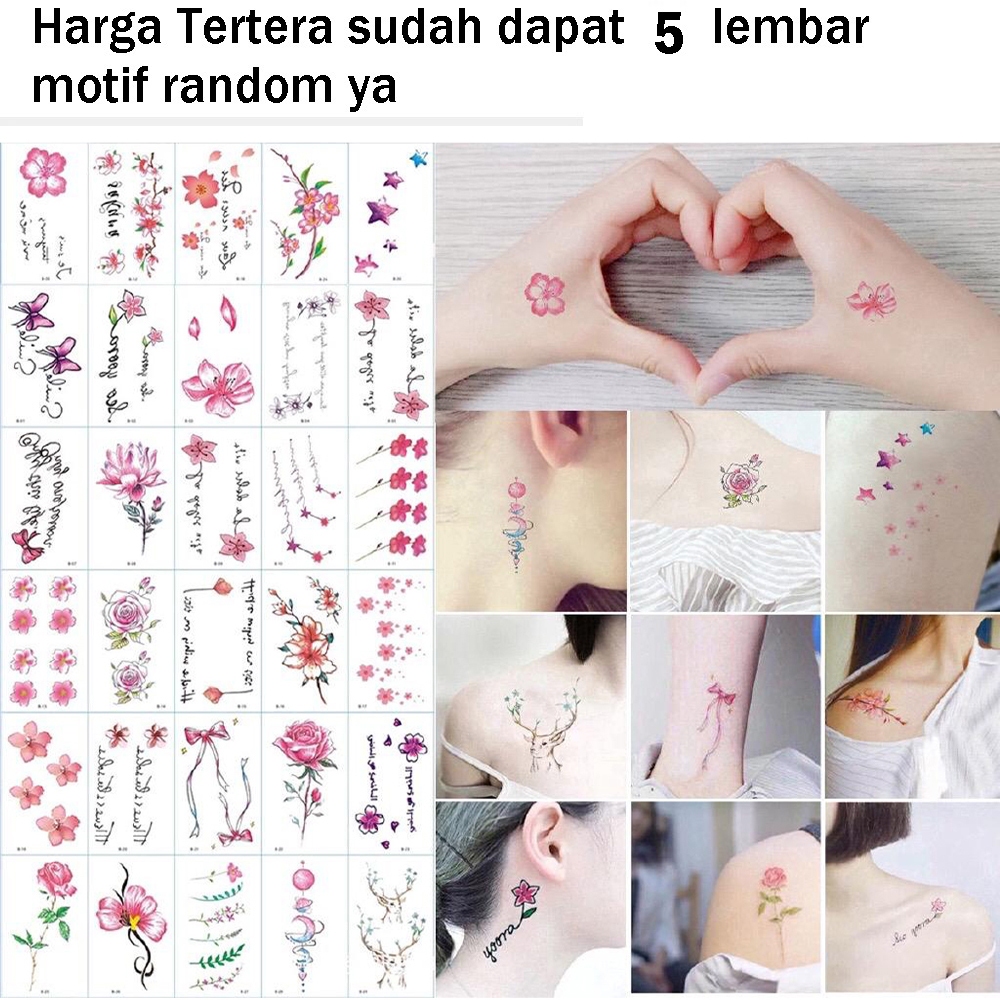 5 lembar Tato Temporer Tema Pink Tato Bunga Kecil Tato Anak Perempuan Tato Instant - TATO-B