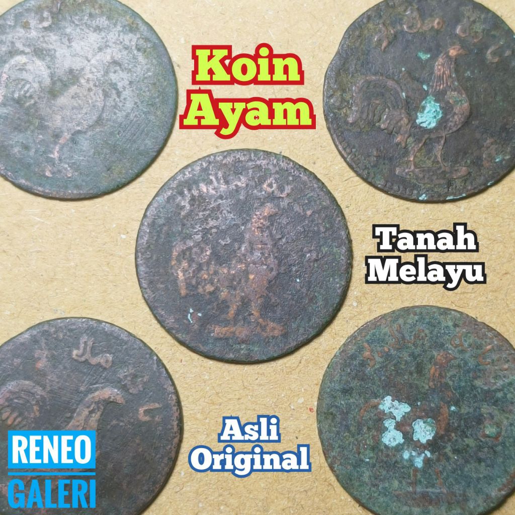 Asli koin ayam Tanah Melayu Korosi token keping perdagangan Nusantara tahun Random uang koin kuno du