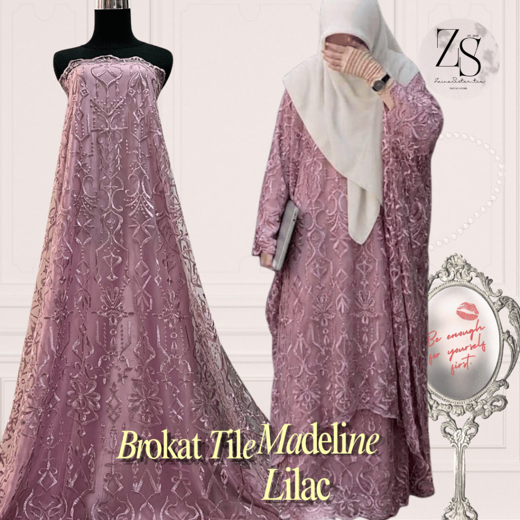 1/2 meter Kain Bahan Kebaya Brokat Brukat Tile Etnik Madeline New Series Warna Ungu Lilac