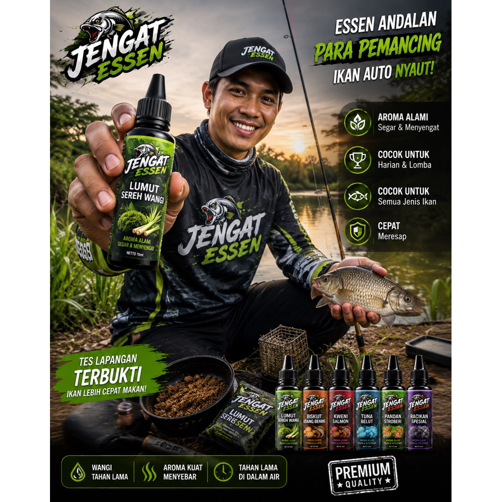 JENGAT ESSEN Lumut Sereh Wangi 15ml Essen Ikan Mas Lele Patin Bawal Essen Umpan Racikan