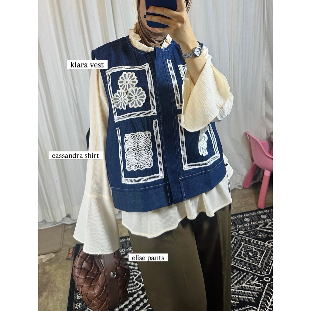 Klara denim vest - (denim vest,Vest Denim Wanita Bordir 3D Premium, Outer Jeans Kekinian, Rompi Deni