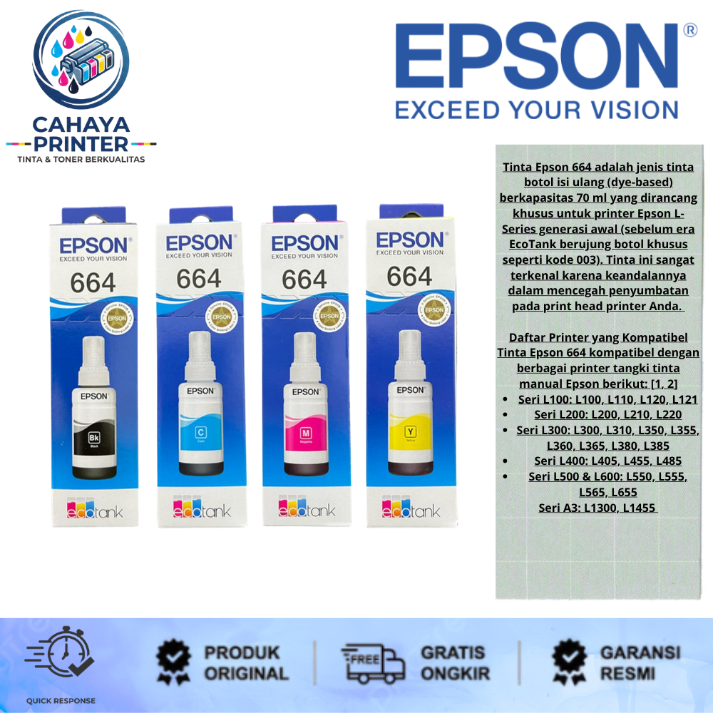 Tinta Botol 664 T664 Refill Epson L120 L360 L110