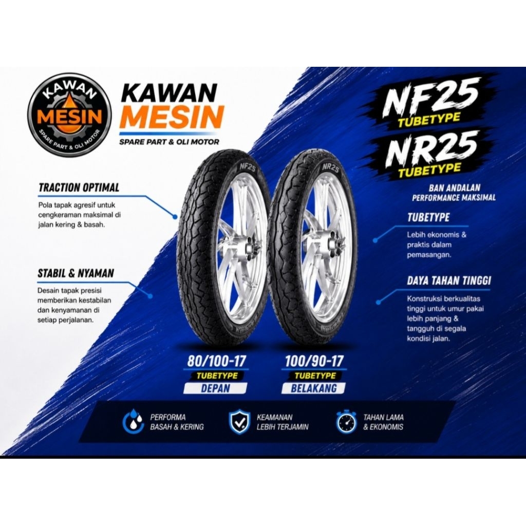 BAN LUAR TUBETYPE IRC NF25/NR25: 80/100-17 NF25 100/90-17 NR25