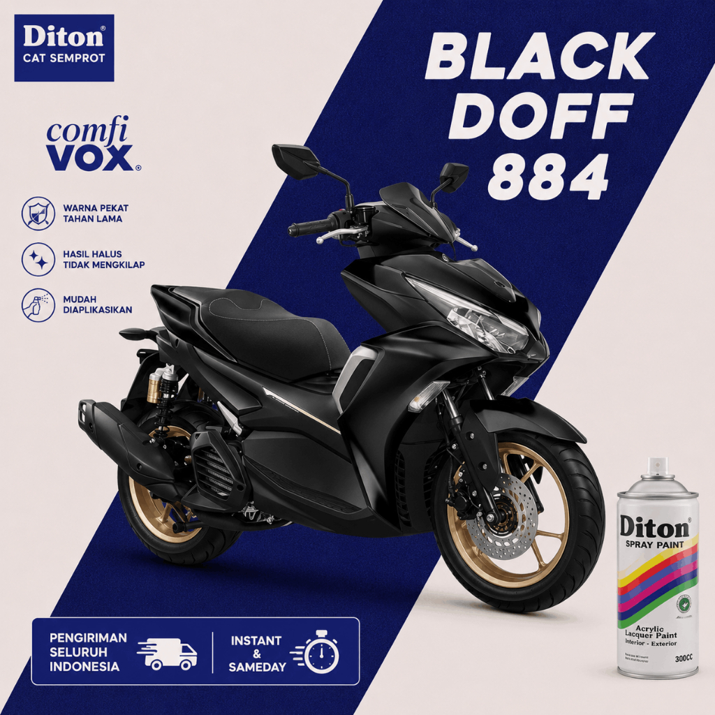 Diton Spray Paint Black Doff 884* - Cat Semprot Hitam Doff Motor Mobil