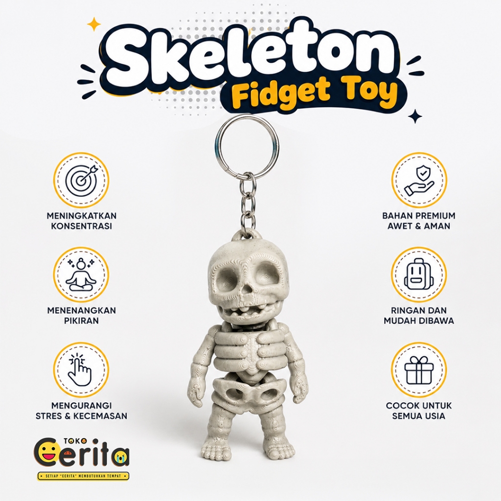 Gantungan Kunci dan Tas Fidget Toy Skeleton Tengkorak - Mainan Anak Anti Stres Unik Bagcharm cowok