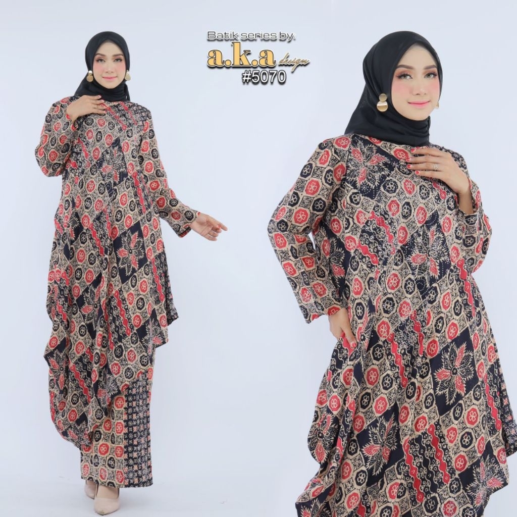 cod setelan rok dan tunik miring batik viscost premium by aka design